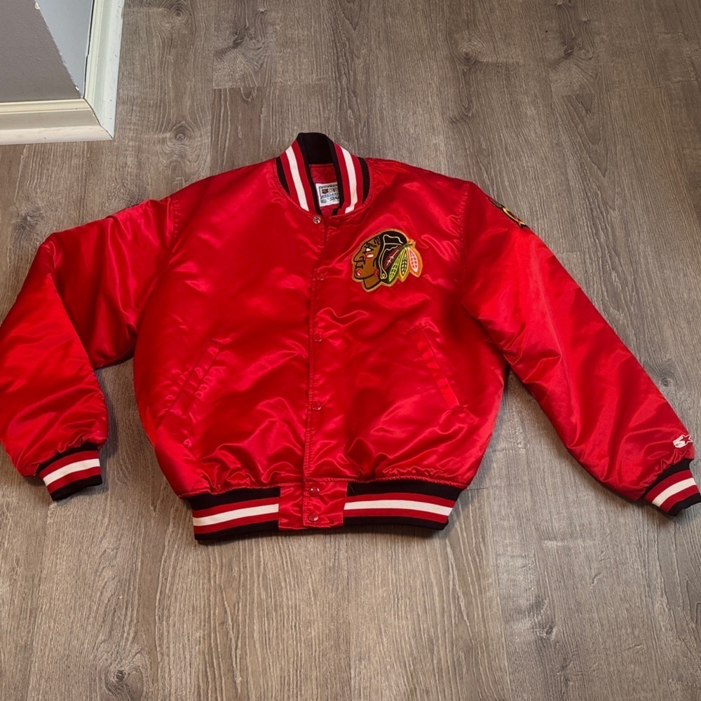 Vintage 80's Starter Chicago Blackhawks NHL Satin Jacket Men’s XL USA Red